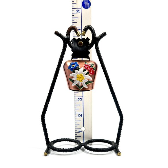 Vintage Swiss Cow Bell Floral Design Iron Stand for Shot Glasses - Picture 7 of 7